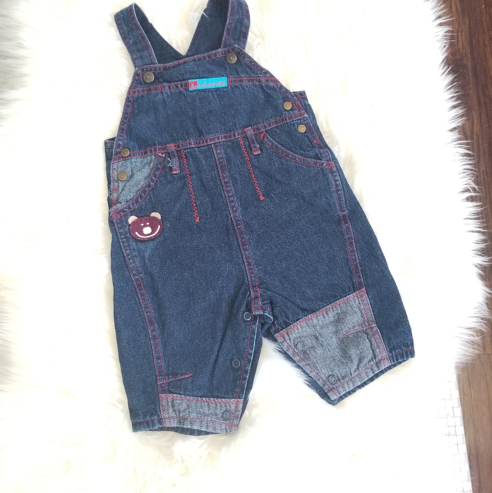 💕 Vintage Baby Boy Blue Jean Demin Overalls Doubled Adjustable Straps 6mon Y2K